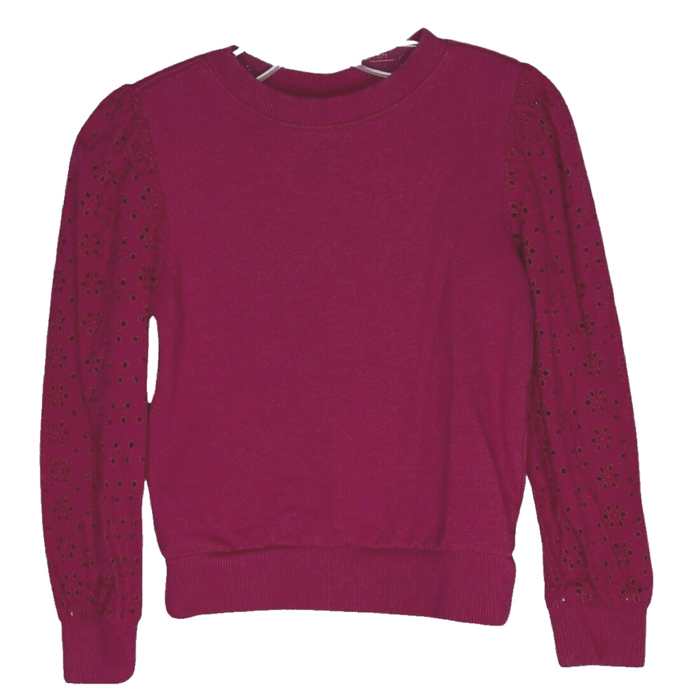 Janie and Jack Shirt Girls Small Maroon Red Sweatshirt Eyelet Lace Basic Neutral